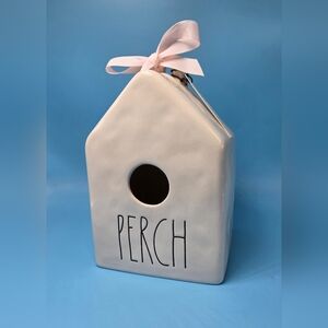 Rae Dunn White Ceramic Decorative Birdhouse With Word PERCH